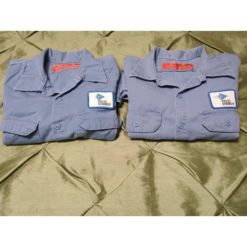2 XL Pennsylvania Electric Company (PECO) Work Shirts Grunge Thrashed Indura